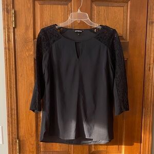 Express Women's Black Top with Lace Detail